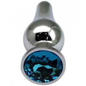 Серебристая анальная пробка с голубым кристаллом - 9,4 см.